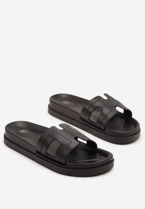 Czarne Klapki Ozdobione Wycięciami Kinelina