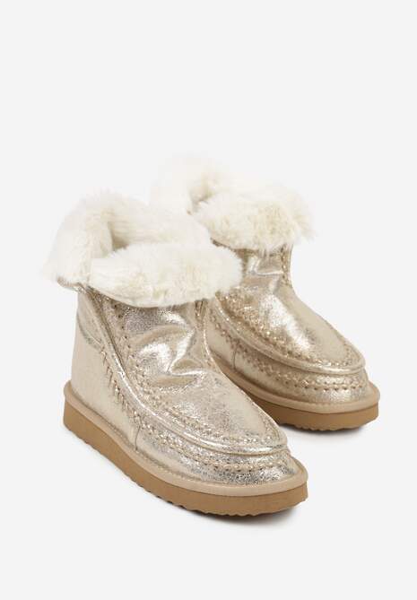 Złote Metaliczne Śniegowce Wsuwane Zdobione Futerkiem Vetirene