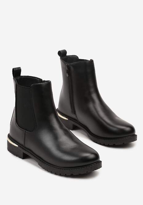 Czarne Botki Sztyblety Ozdobione Elastycznym Elementem Clasina