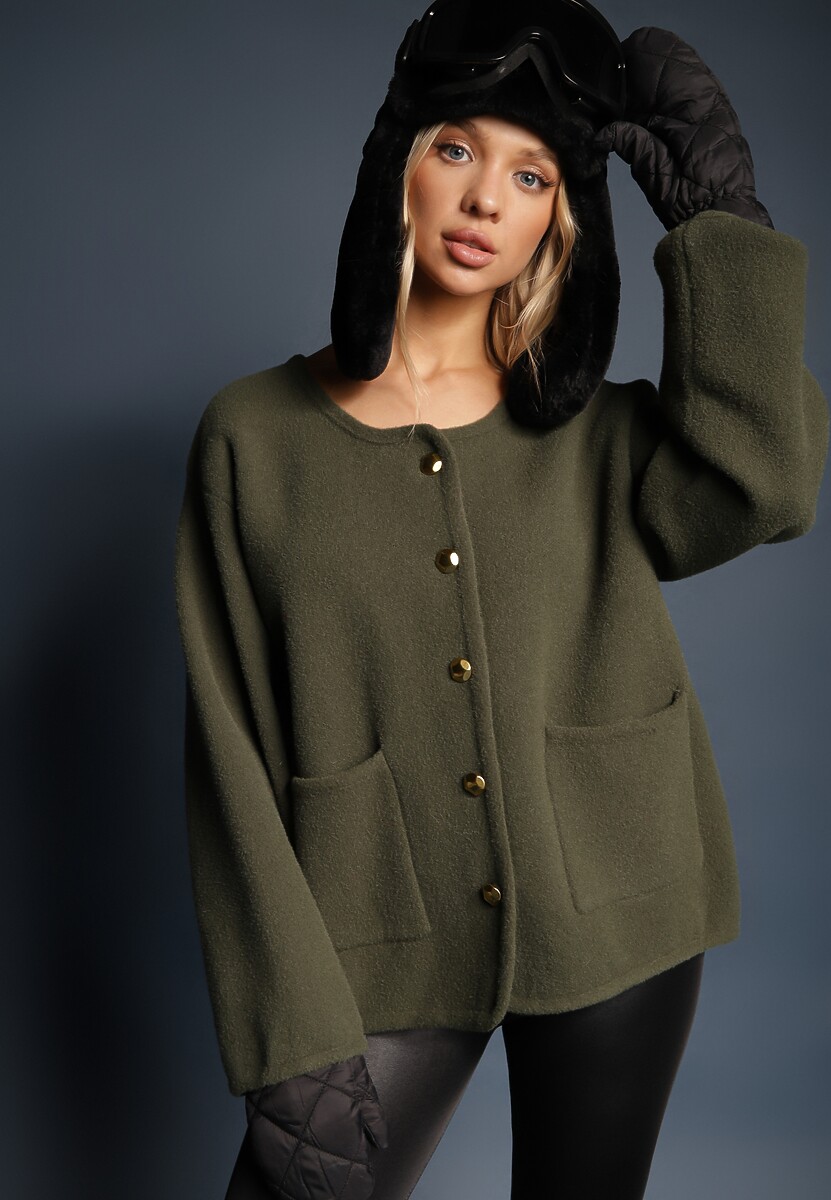 Zielony Rozpinany Kardigan z Wiskozą Hanneth