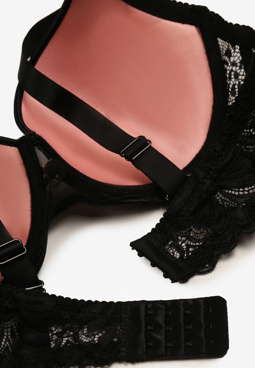 Czarno-Różowy Biustonosz Full Cup Pokryty Koronką Hiacinthia