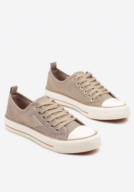 Ciemnobeżowe Szydełkowe Trampki o Klasycznym Fasonie Vovessa