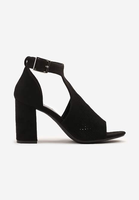 Czarne Sandały Botki ze Sprzączką na Słupku Ciarilora