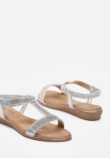 Srebrne Wsuwane Sandały z Cyrkoniami Saiaka