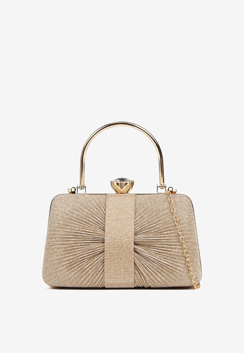 Czarna Torebka Kopertówka z Marszczeniem i Metaliczną Nicią Lattimia