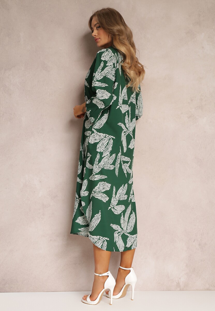 Zielona Sukienka Koszulowa w Kwiaty Siois