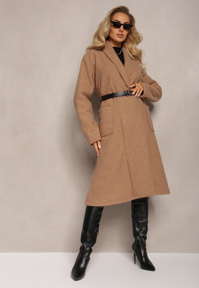 Brązowe Śniegowce z Ekozamszu Zdobione Futerkiem i Paskiem ze Sprzączką Leathor