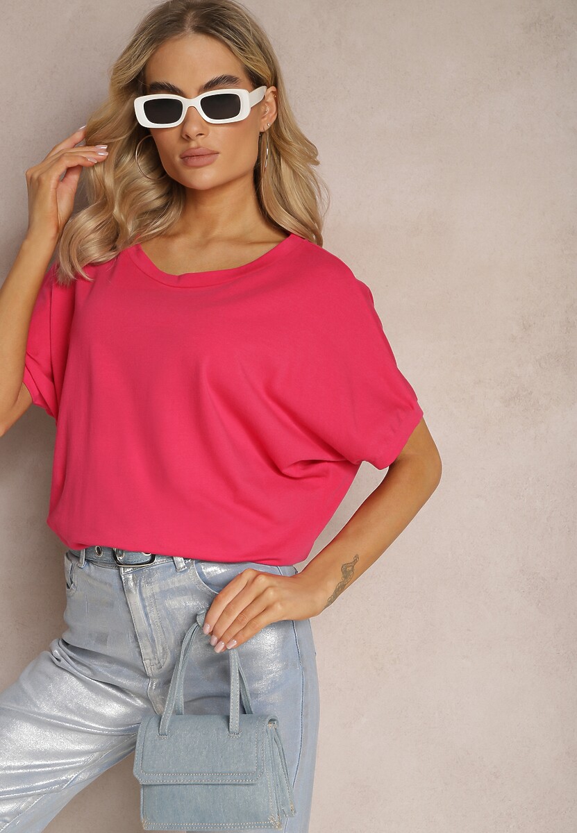 Ciemnoróżowy T-shirt Oversize o Przedłużonym Kroju Echinopa