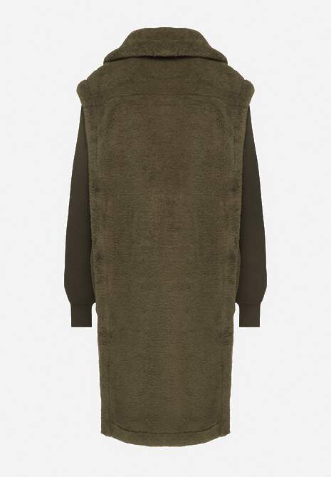 Zielony Płaszcz Futerko z Rękawami z Dzianiny Ravileth