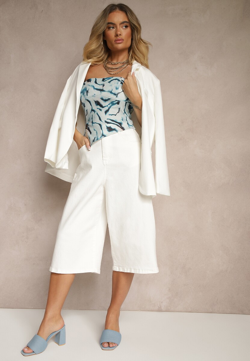 Białe Szorty Jeansowe High Waist Typu Bermudy Baggy Sonallea