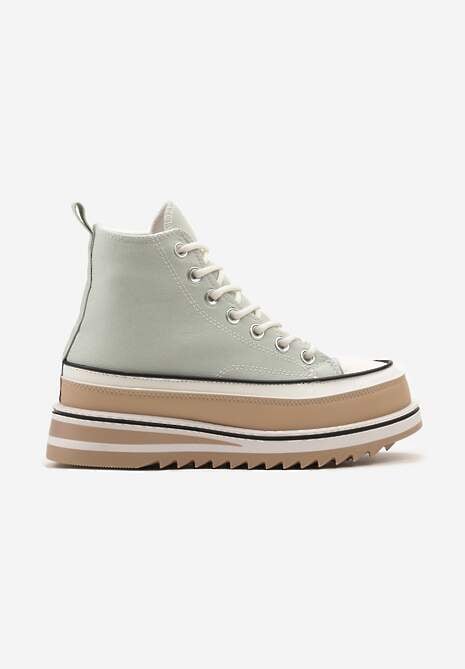 Jasnozielone Trampki na Wysokiej Platformie z Cholewką za Kostkę Anlitela