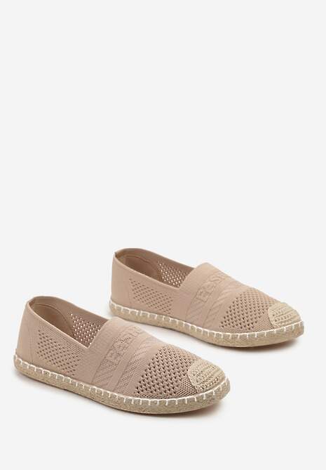 Ciemnobeżowe Espadryle z Plecioną Cholewką przed Kostkę Mokosa