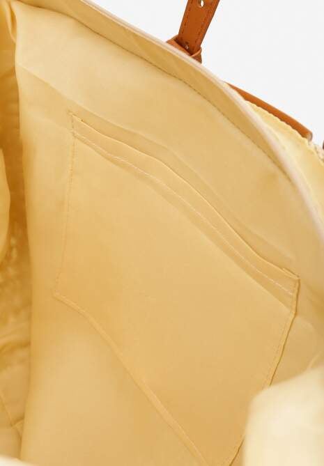 Jasnobeżowa Jednokomorowa Torebka z Plecionej Rafii w Stylu Boho Idarkia