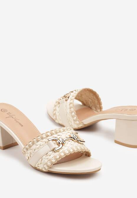 Beżowe Klapki na Słupku z Klamrą Dolirisa