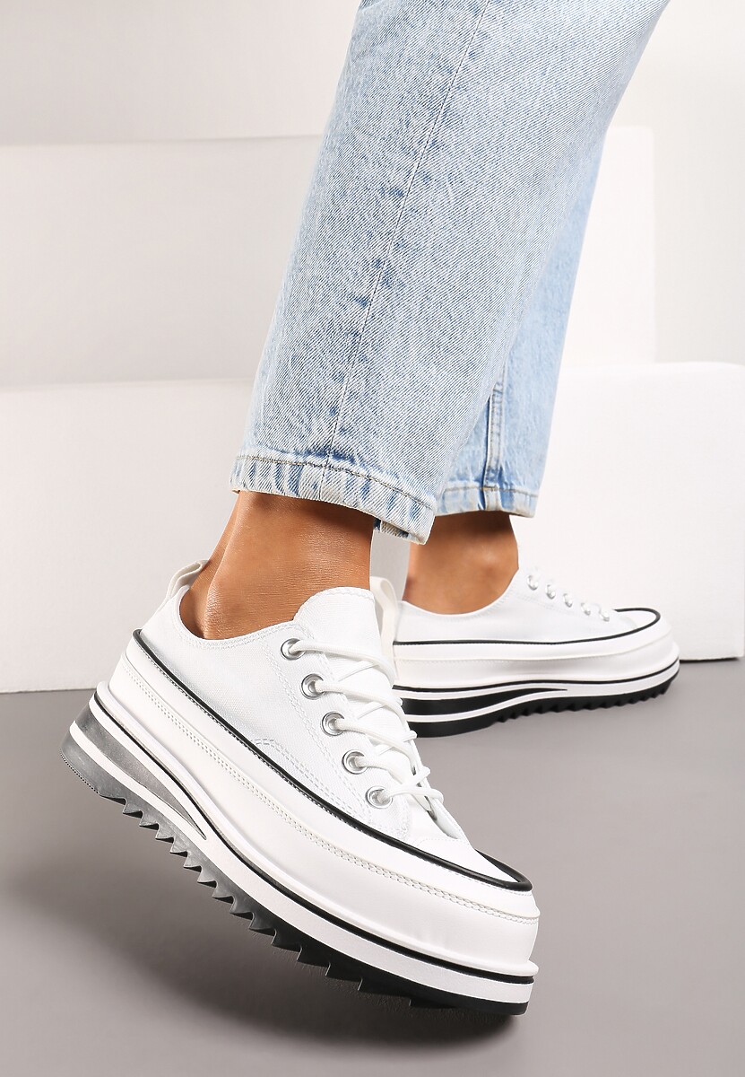 Białe Trampki na Masywnej Platformie z Cholewką przed Kostkę Ableeva