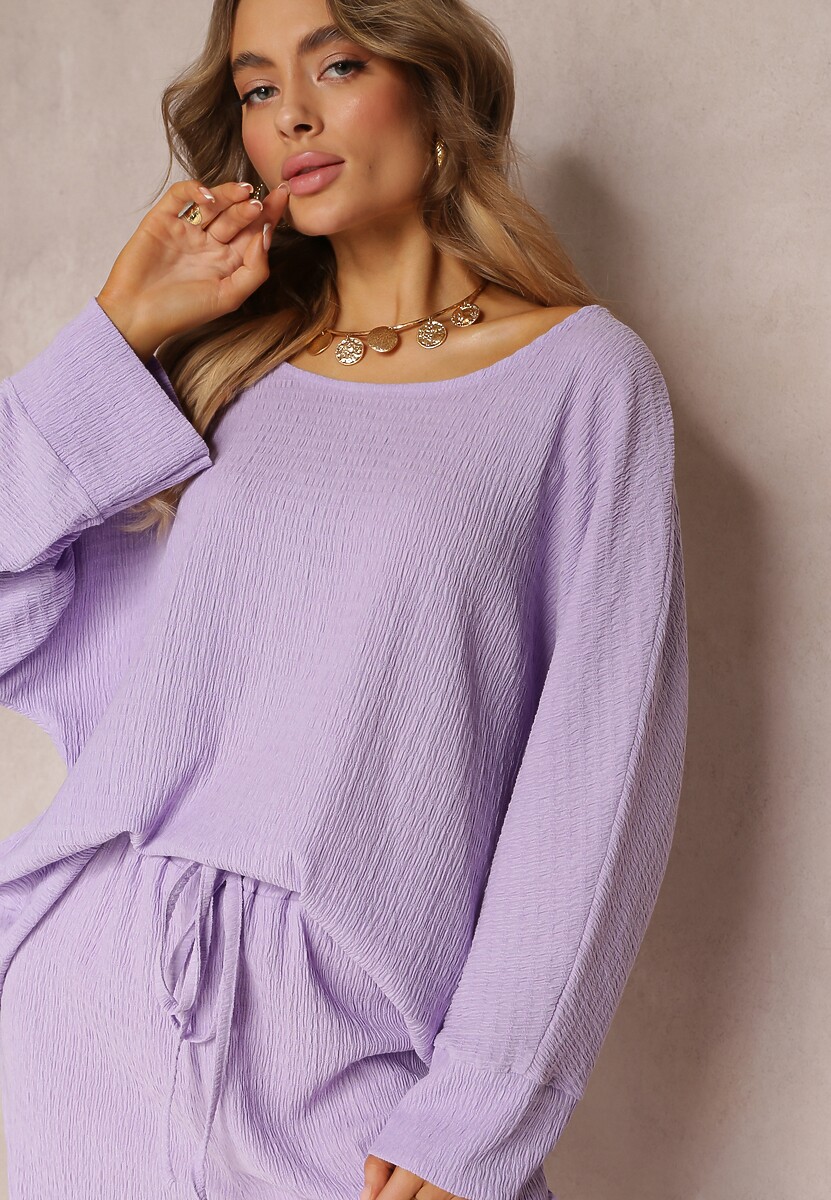 Różowa Bluzka z Rękawami 7/8 i Delikatnym Tłoczeniem Kylinn