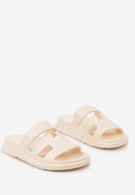 Jasnobeżowe Basenowe Klapki Piankowe z Wycięciami na Pasku Wrenlita