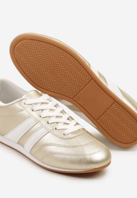 Złoto-Białe Sneakersy Typu Tenisówki z Paseczkami Liantina