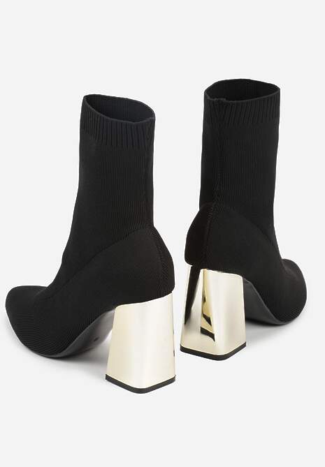 Czarno-Złote Skarpetkowe Botki VICES na Słupku w Eleganckim Stylu Rarana