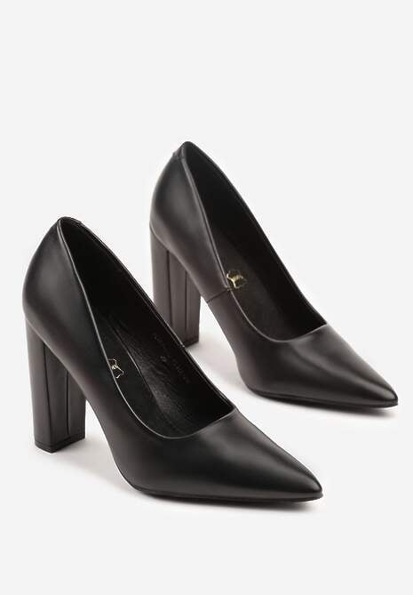 Czarne Klasyczne Czółenka Vices na Słupkowym Obcasie ze Skórzaną Wkładką Divira