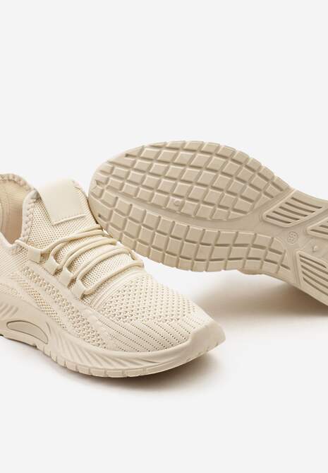 Beżowe Buty Sportowe na Platformie ze Sznurowaniem Adelmarie