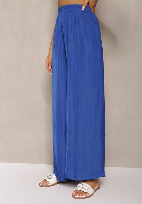 Granatowe Spodnie High Wiast z Wiskozą i Szerokimi Nogawkami Osevia