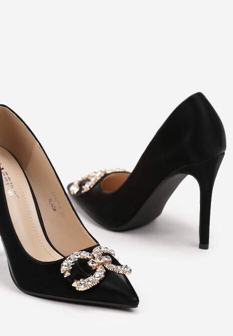 Czarne Szpilki Ozdobione Klamrą z Cyrkoniami Ettalina