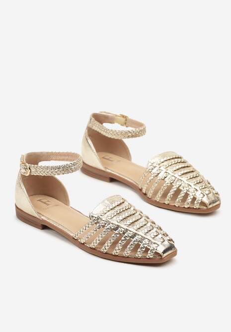 Złote Sandały Ozdobione Plecionką Pellore