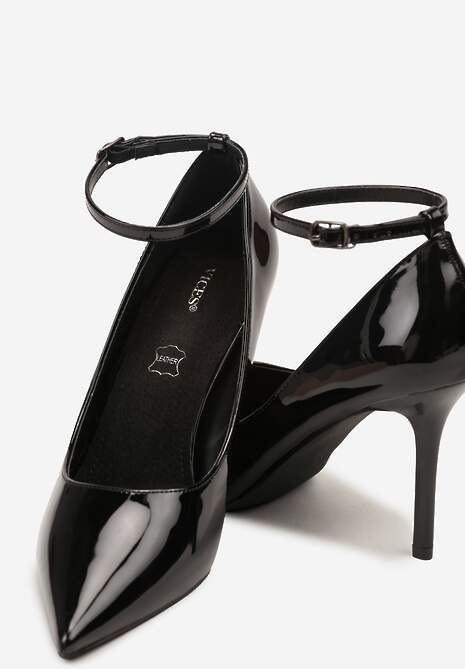 Czarne Szpilki Vices Lakierowane z Paskiem z Klamerką i Skórzaną Wkładką Oville