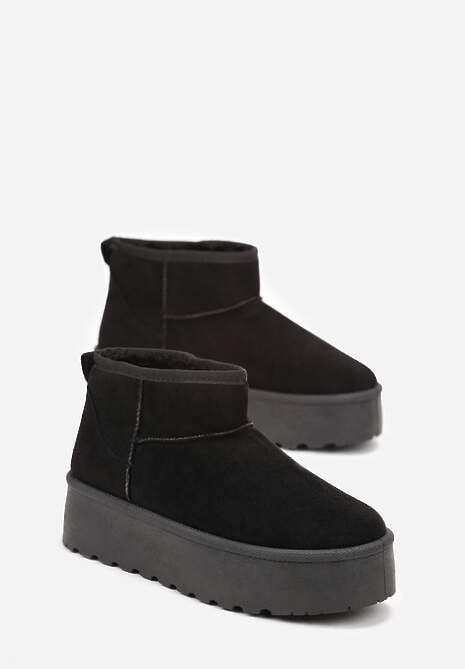 Czarne Krótkie Śniegowce na Grubej Podeszwie Aranwen