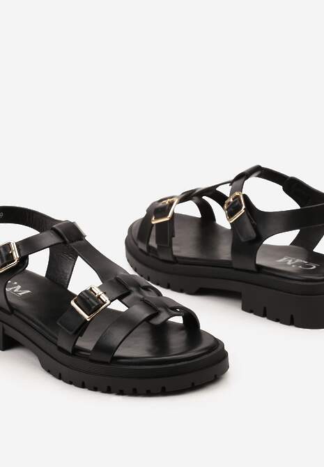 Czarne Sandały Gladiatorki z Masywną Podeszwą Lessuna