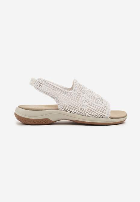 Białe Wsuwane Sandały z Siateczką w Stylu Ażurowym Wivine