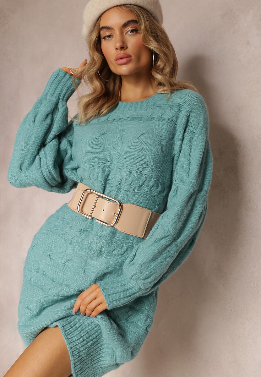 Ciemnofioletowy Długi Sweter Oversize z Wypukłym Splotem All Over Somet