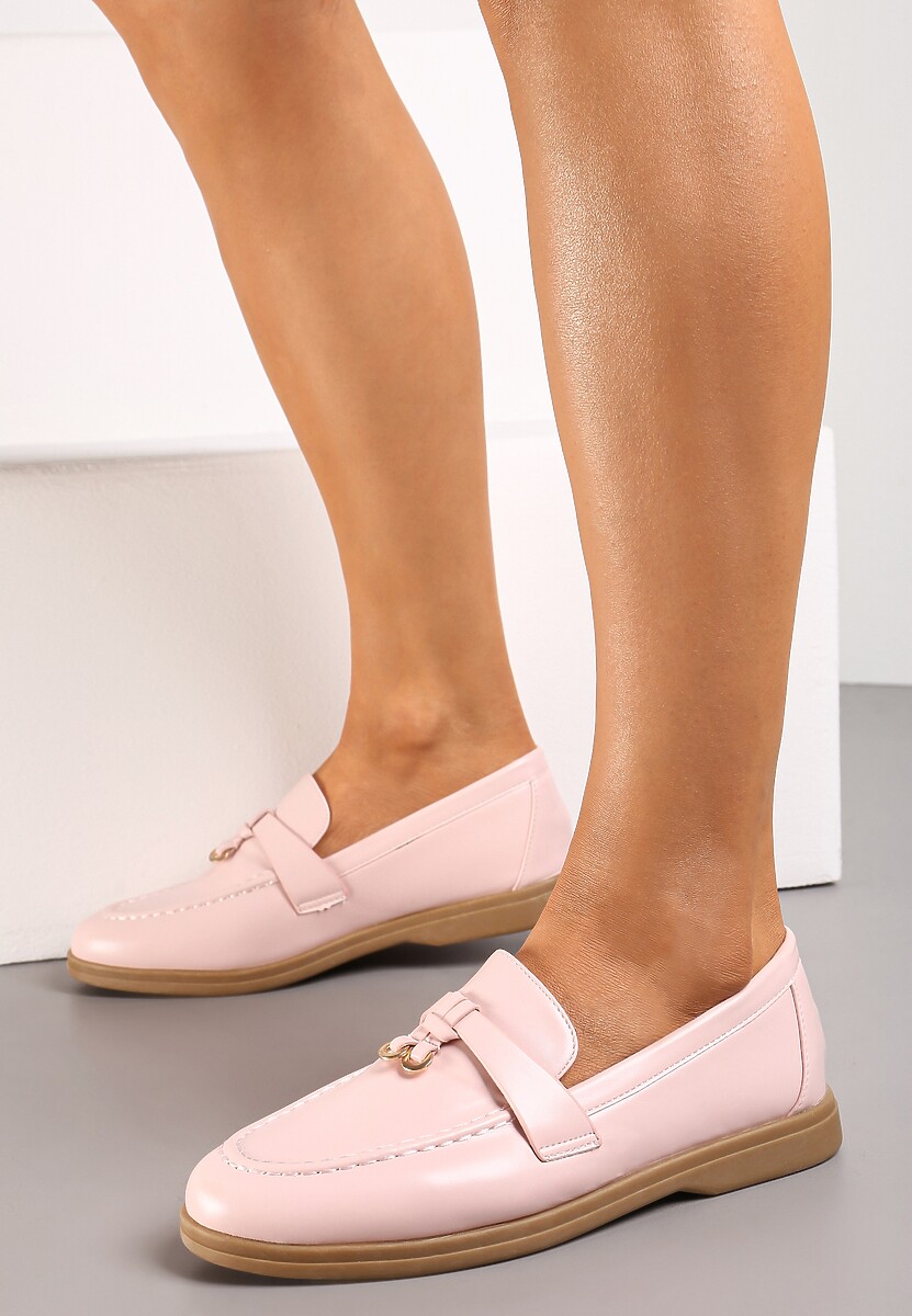Różowe Mokasyny z Imitacji Skóry z Minimalistyczną Zawieszką Biaha