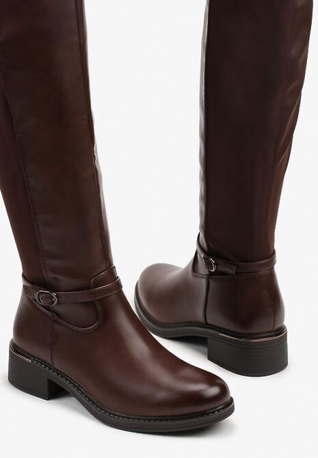 Brązowe Kozaki Typu Oficerki z Klamrą na Pasku Esillea