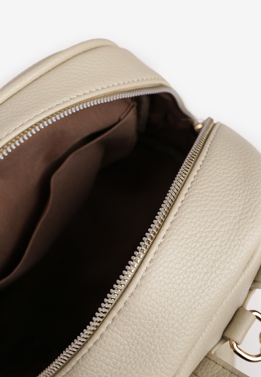 Beżowo-Kremowy Casualowy Plecak z Metaliczną Aplikacją i Regulowanymi Szelkami Haliriss