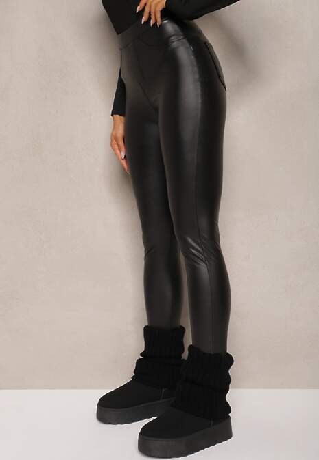 Czarne Legginsy z Imitacji Skóry High Waist Noriel