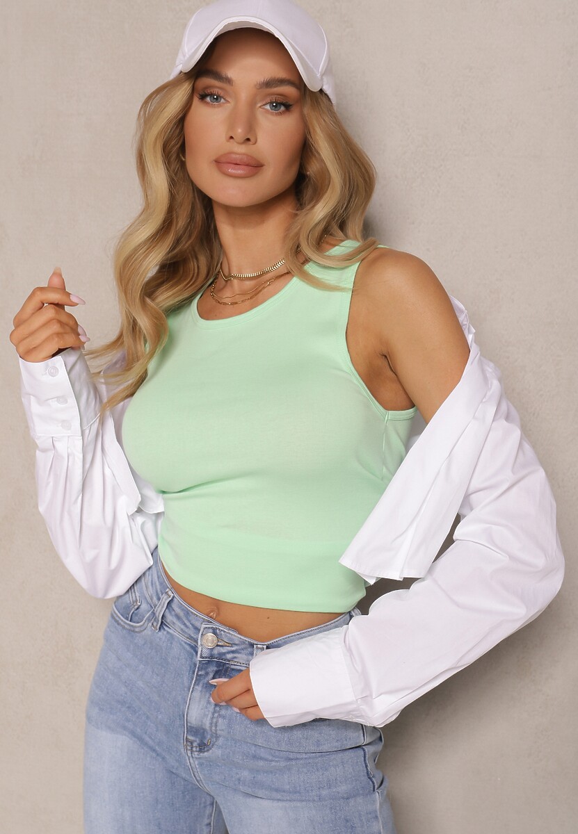 Jasnozielony Basicowy Top z Bawełny Nusithiela