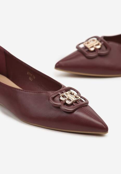 Bordowe Balerinki ze Szpiczastym Noskiem Zdobione Aplikacją Nalamira