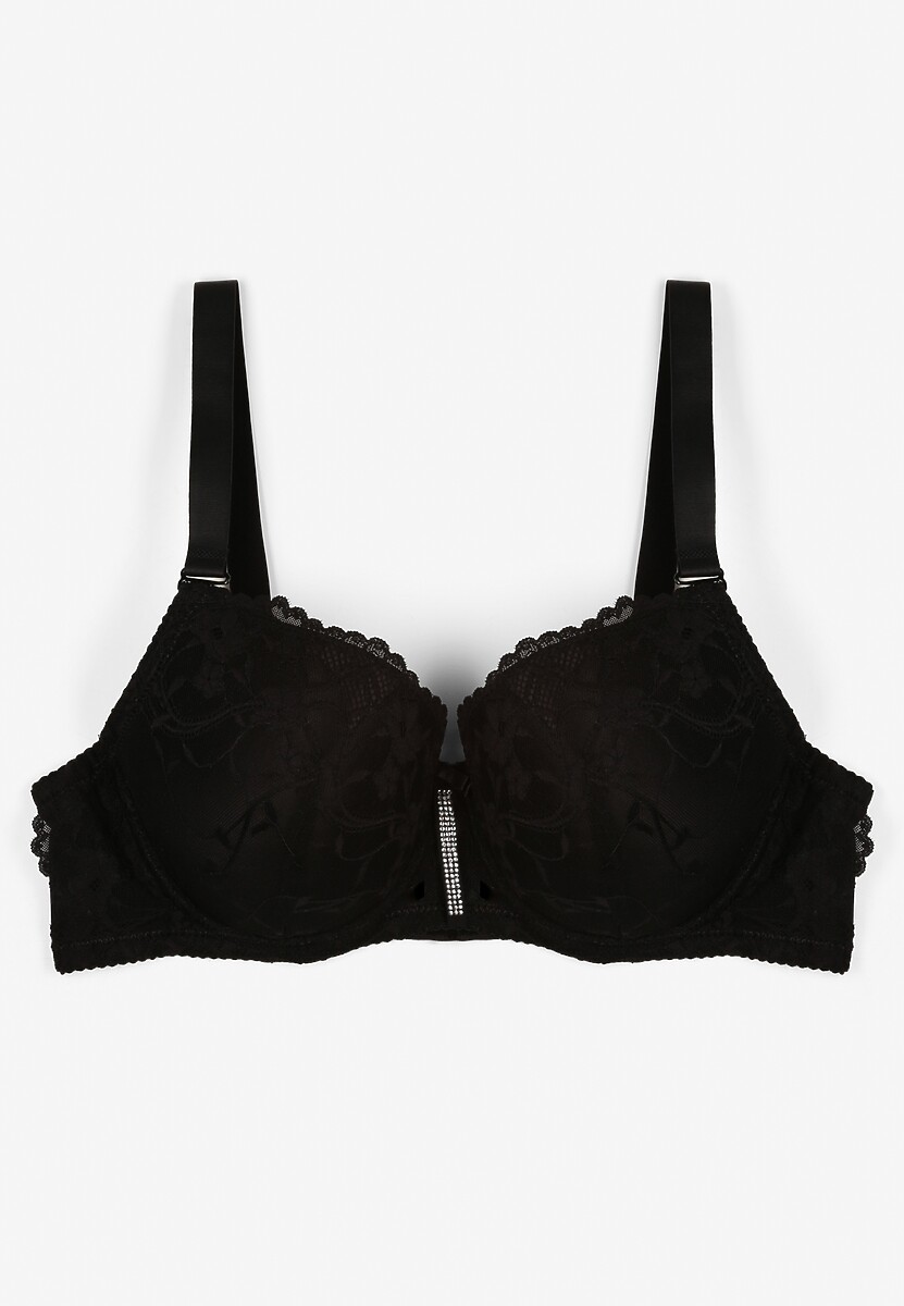 Czarny Biustonosz z Koronką i Paskiem z Cyrkonii Katielle