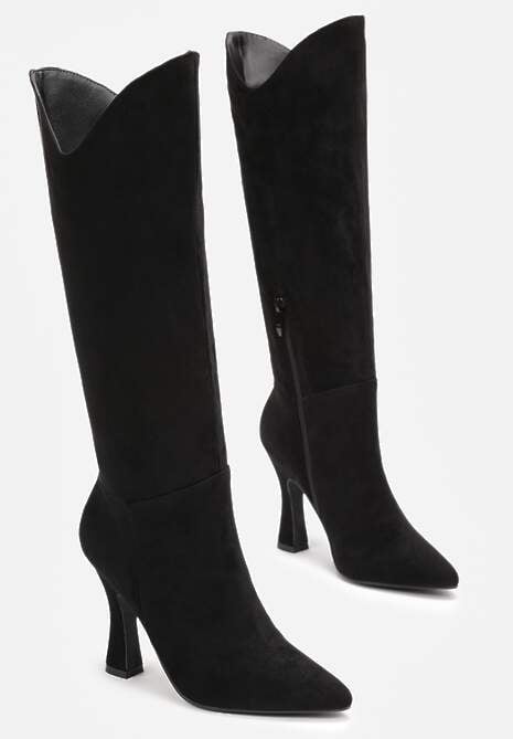 Czarne Kozaki na Stożku ze Szpiczastym Noskiem Agnesita