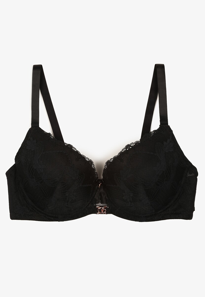 Czarny Koronkowy Biustonosz z Metaliczną Aplikacją Dorzedi