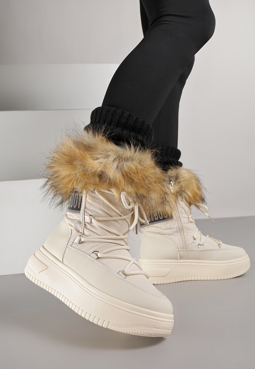 Beżowe Śniegowce na Grubej Podeszwie z Futerkiem Uplift