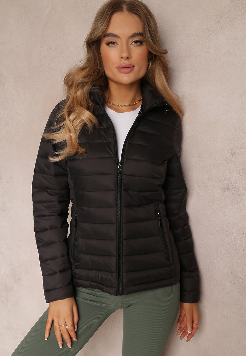 Czarna Kurtka Pikowana Nylonowa  Vuyian