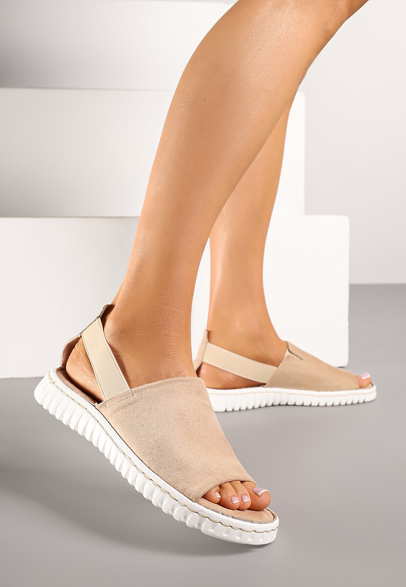 Beżowe Sandały Vices z Elastycznym Paskiem i Tłoczoną Podeszwą Folarielis