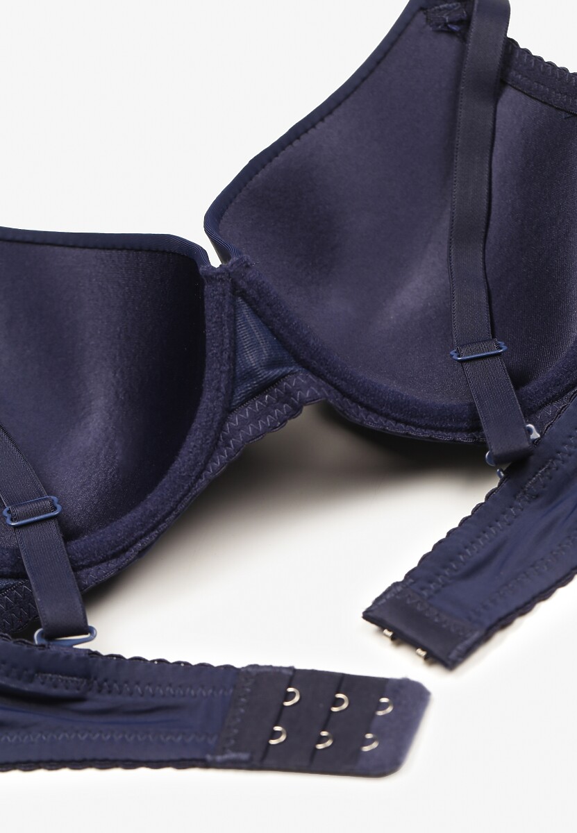 Granatowy Biustonosz na Odpinanych Ramiączkach z Regulacją z Usztywnionymi Miseczkami Ozdobiony Kokardką Isabcella