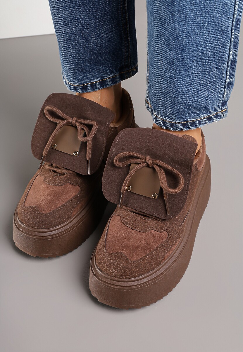 Brązowe Sneakersy Ozdobione Kokardą i Wywiniętym Językiem Ivalione