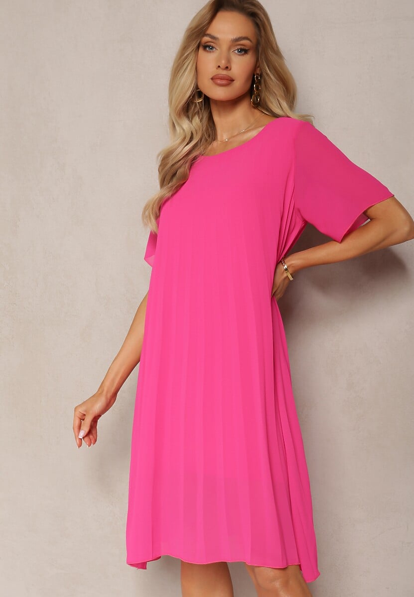 Zielona Plisowana Sukienka o Rozkloszowanym Kroju Orxiala