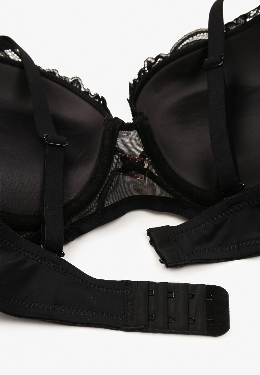 Czarny Koronkowy Biustonosz Push-Up z Metaliczną Ozdobą Aclenne
