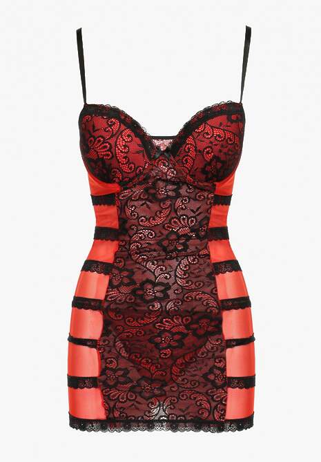 Czarna Elegancka Koszula Nocna ze Stringami i Subtelną Koronką Mareole